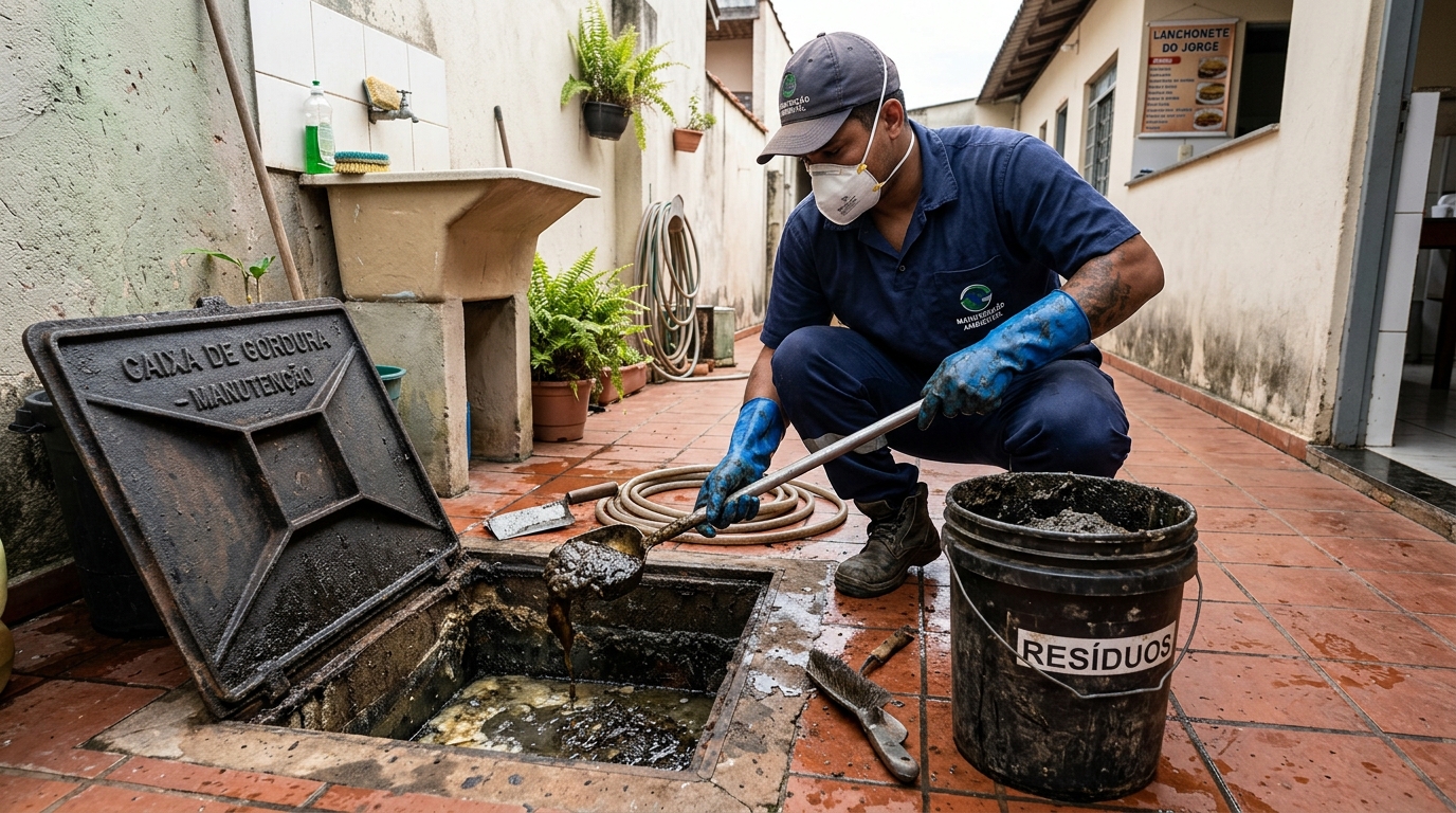 Remoção de resíduos da caixa de gordura em São José do Rio Preto‑SP