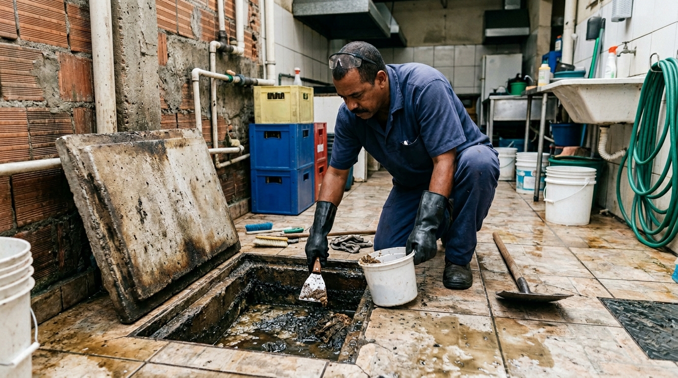Limpeza de caixa de gordura residencial em São José do Rio Preto‑SP